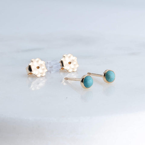 Gold Filled Stud Earrings with Turquoise 3 mm