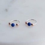 Sterling Silver Extra Thin Petite Hoop Earrings with Lapis Lazuli