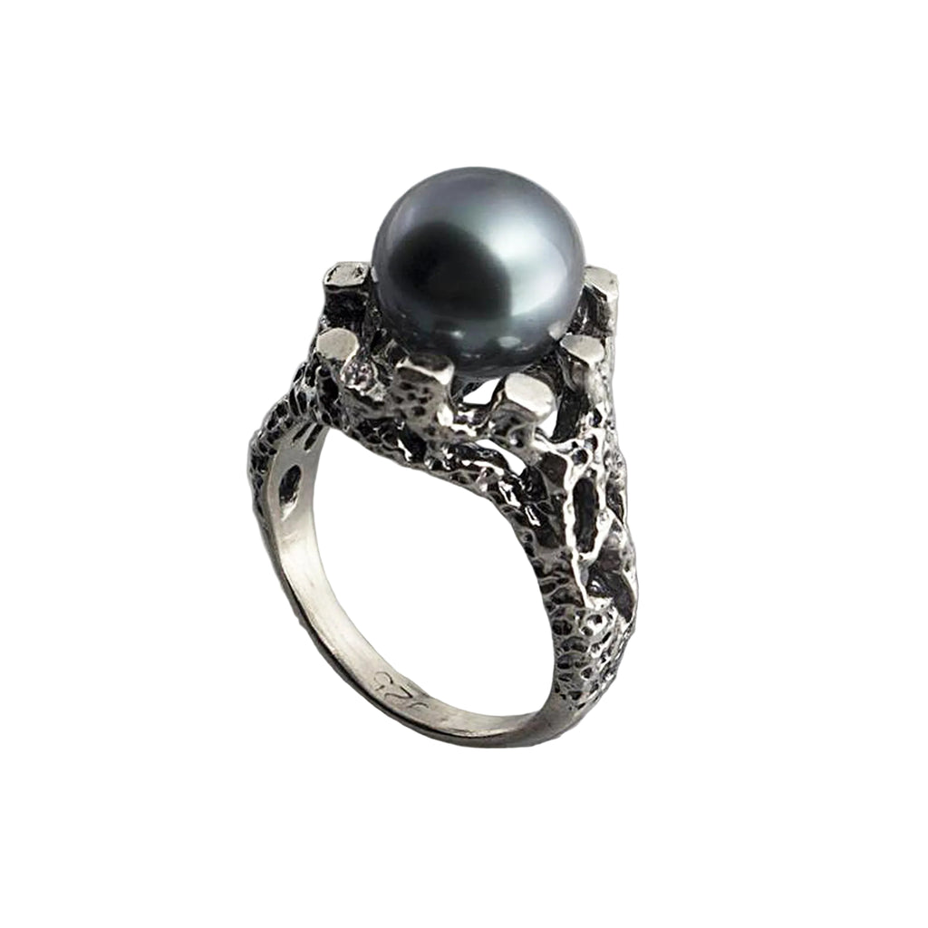 Sterling Silver Black Tahitian Pearl Ring