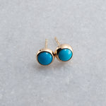 SOLID GOLD Stud Earrings with Sleeping Beauty Turquoise 5 mm