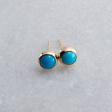 SOLID GOLD Stud Earrings with Sleeping Beauty Turquoise 5 mm