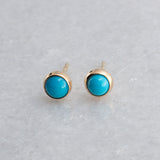 SOLID GOLD Stud Earrings with Sleeping Beauty Turquoise 4 mm