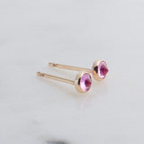 Gold Filled Stud Earrings with Pink Tourmaline 3 mm