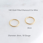 Gold Filled Diamond Cut Small 8 mm Hoop Earrings 18 gauge