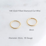 Gold Filled Diamond Cut Small 8 mm Hoop Earrings 18 gauge