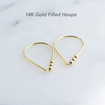 Gold Filled 20 GA Piercing Teardrop Hoop Horseshoe Arc Hook Earrings with 3 Gold Filled Beads