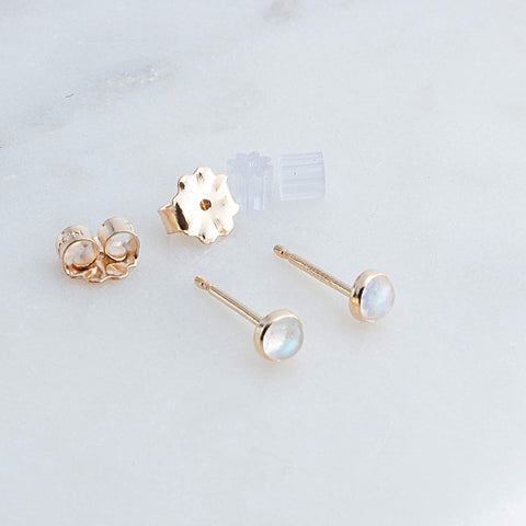 Gold Filled Stud Earrings with Moonstone 3 mm