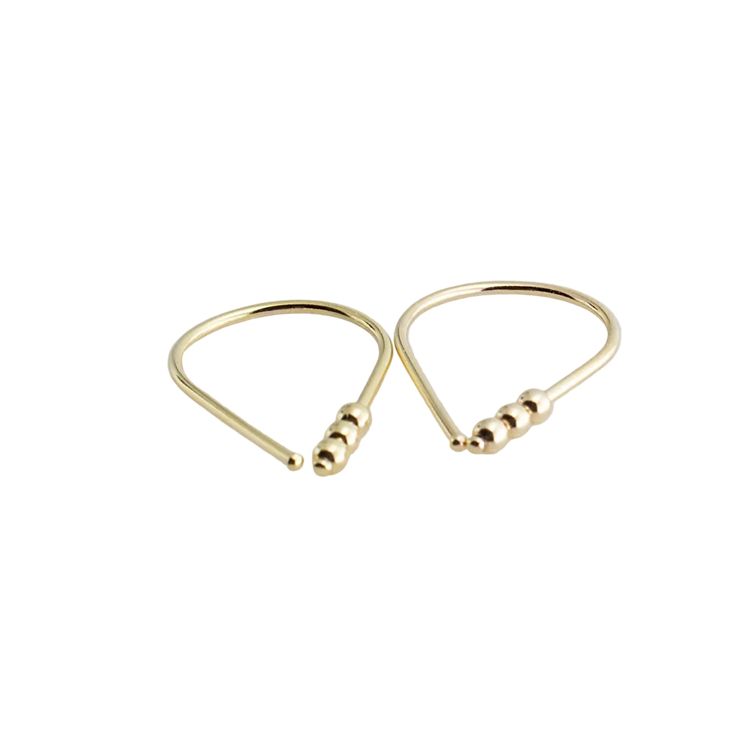 20 GA Gold-Filled Teardrop with 3 Gold Beads Hoop Earrings