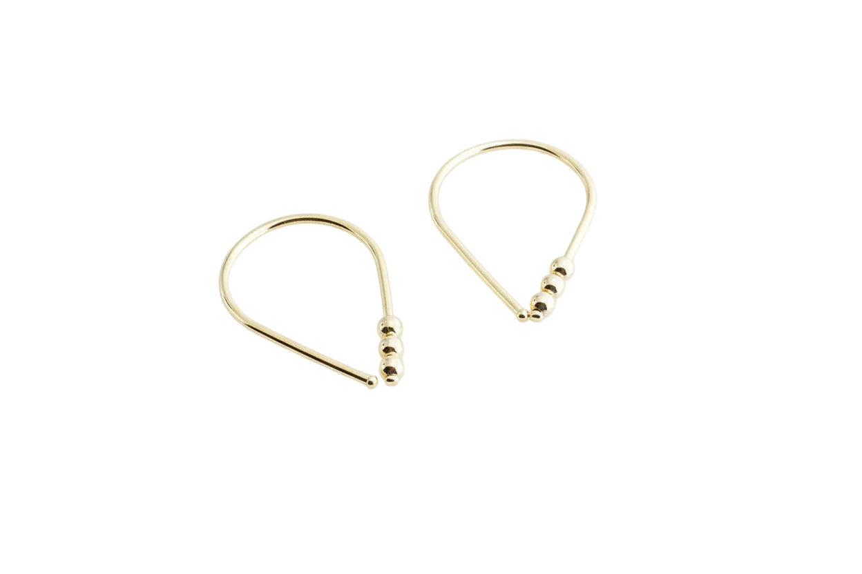 20 GA Gold-Filled Teardrop with 3 Gold Beads Hoop Earrings
