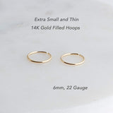 Gold Filled Extra Small 6 mm Hoop Earrings 22 gauge