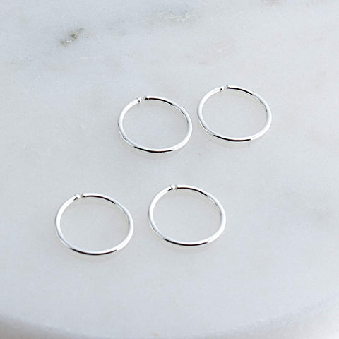 Sterling Silver 2 Pair Same Size Set of 7.5 mm Hoop Earrings gauge 20