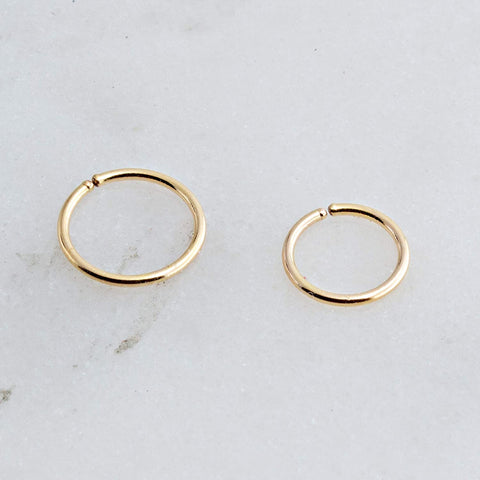 Gold Filled Mismatched Set of 6 mm and 7 mm Hoops gauge 22