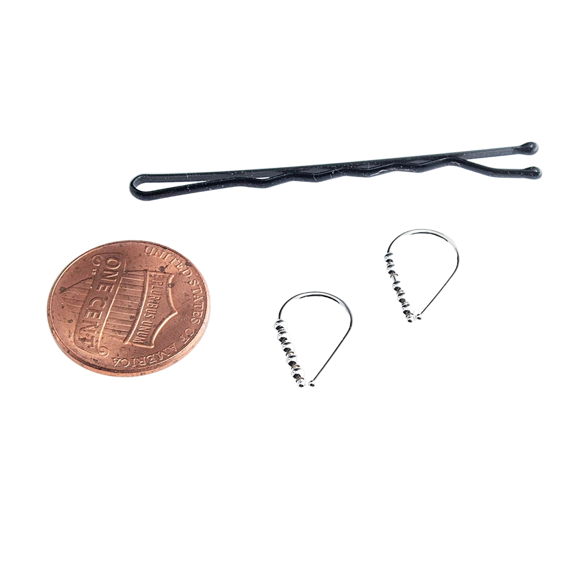 22 GA Sterling Silver Teardrop with 5 Silver Beads Hoop Earrings (13mm)