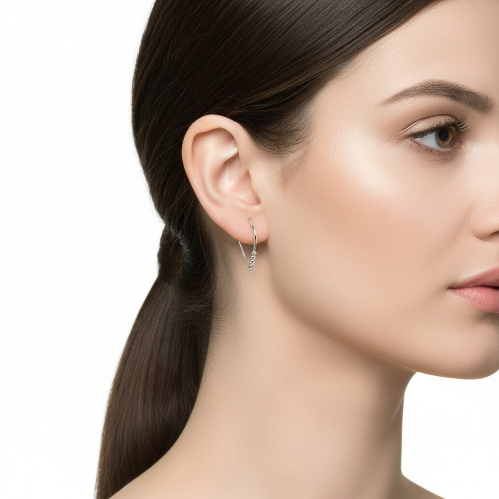 22 GA Sterling Silver Teardrop with 5 Silver Beads Hoop Earrings (18mm)