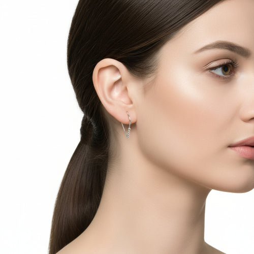 22 GA Sterling Silver Teardrop with 5 Silver Beads Hoop Earrings (18mm)