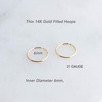 Gold Filled Extra Small 6 mm Hoop Earrings 21 gauge