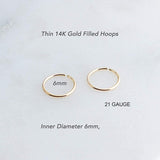 Gold Filled Extra Small 6 mm Hoop Earrings 21 gauge