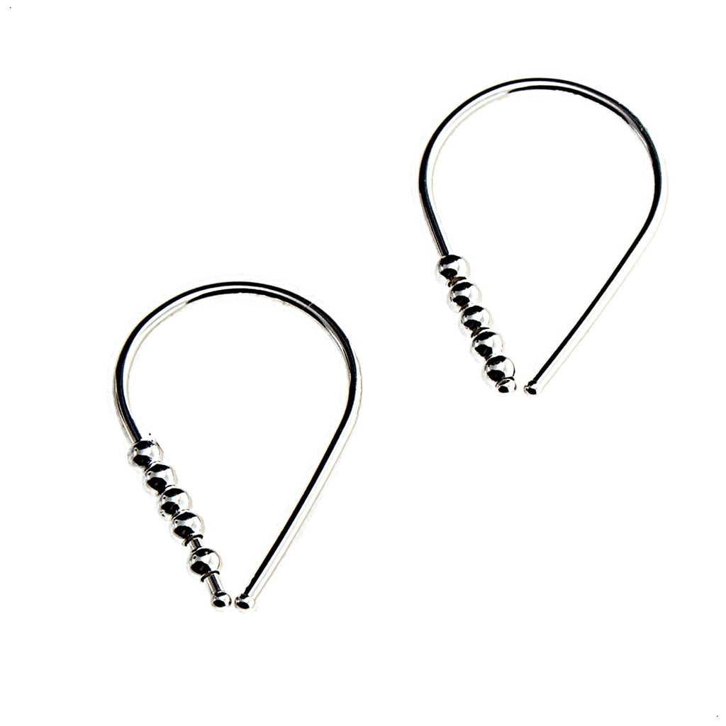 22 GA Sterling Silver Teardrop with 5 Silver Beads Hoop Earrings (18mm)