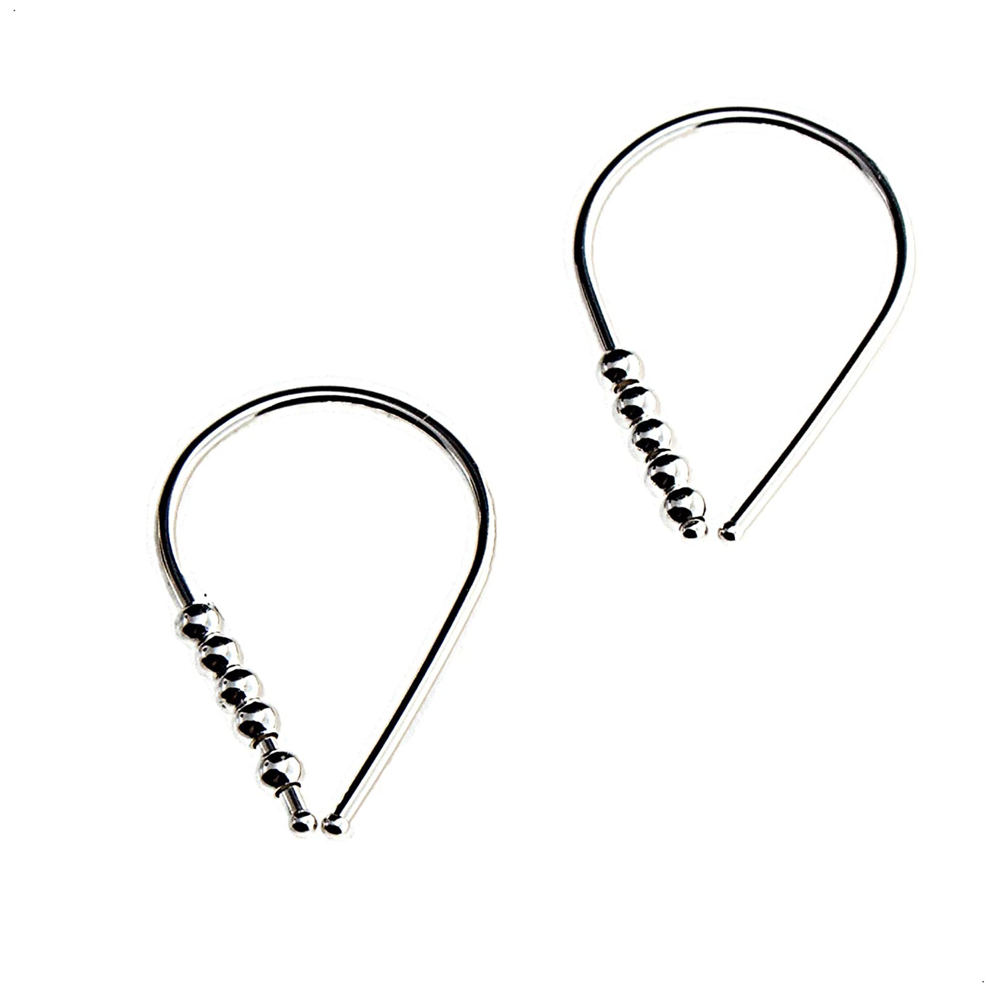 22 GA Sterling Silver Teardrop with 5 Silver Beads Hoop Earrings (18mm)