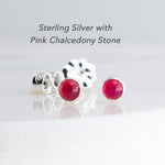 Sterling Silver Stud Earrings with Pink Chalcedony 3 mm