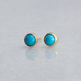 SOLID GOLD Stud Earrings with Sleeping Beauty Turquoise 4 mm