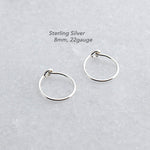 Sterling Silver Small 8 mm Hoop Earrings 22 gauge