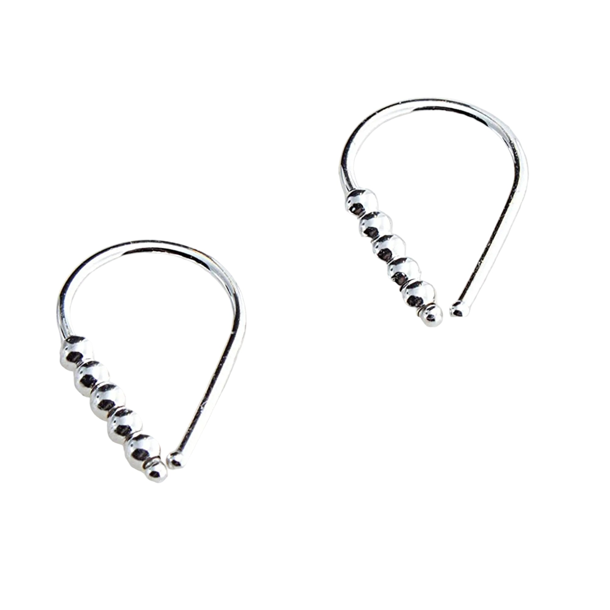 22 GA Sterling Silver Teardrop with 5 Silver Beads Hoop Earrings (13mm)
