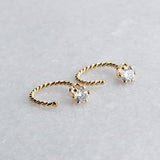 Gold Filled Twisted Small Hoop Earrings with Cubic Zirconia