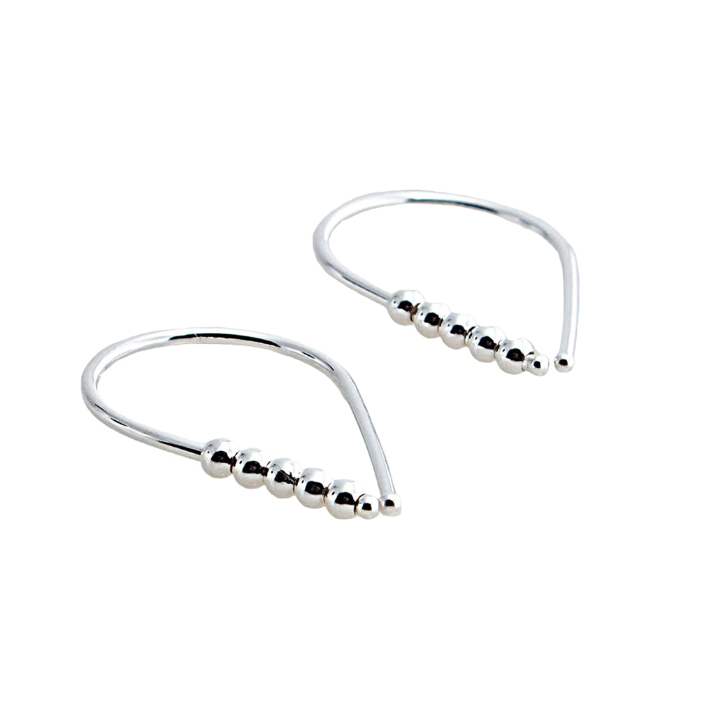 22 GA Sterling Silver Teardrop with 5 Silver Beads Hoop Earrings (18mm)