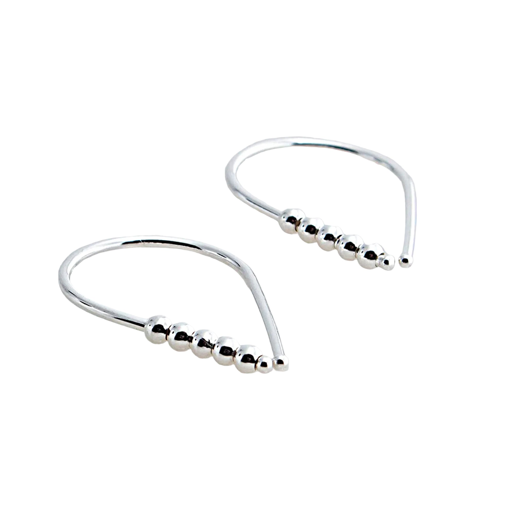 22 GA Sterling Silver Teardrop with 5 Silver Beads Hoop Earrings (18mm)
