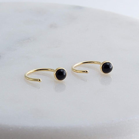 Gold Filled Small Hoop Earrings with Black Onyx