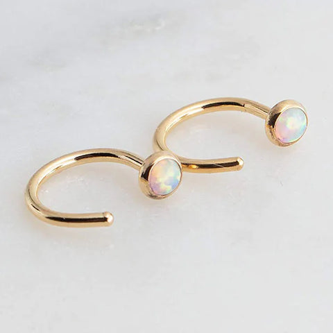 Gold Filled Small Hoop Earrings with Opal