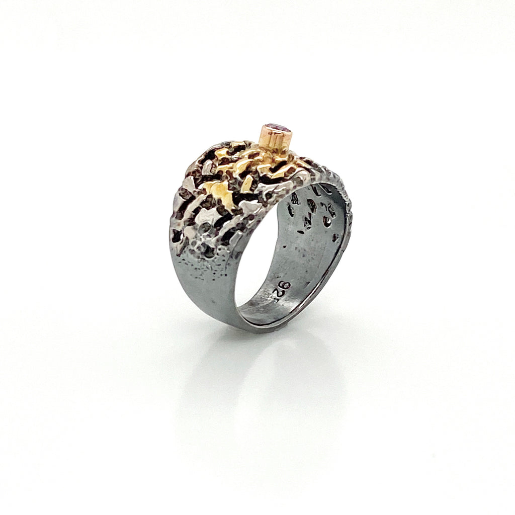 Pink Tourmaline Mixed Metal Ring