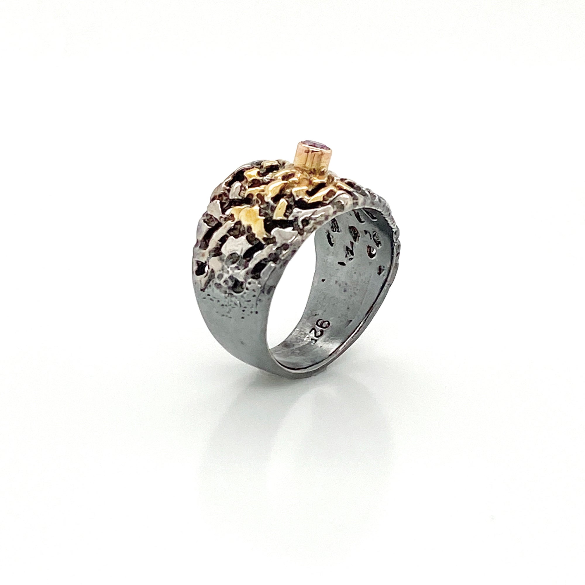 Pink Tourmaline Mixed Metal Ring