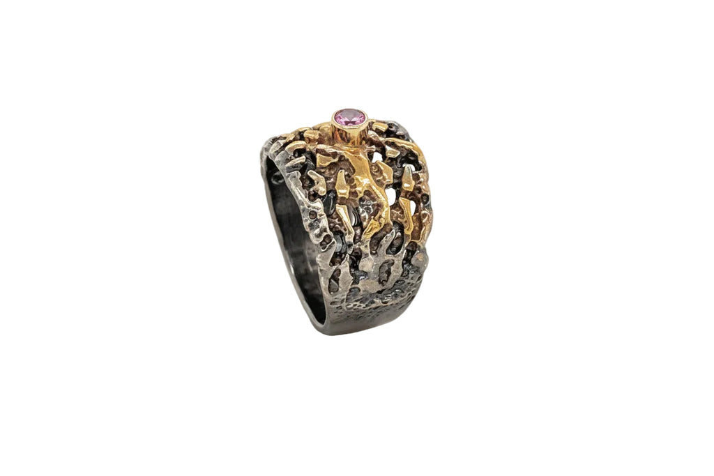 Pink Tourmaline Mixed Metal Ring