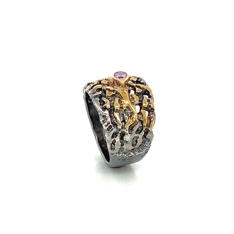 Sterling Silver and 14K Gold Ring with Pink Tourmaline