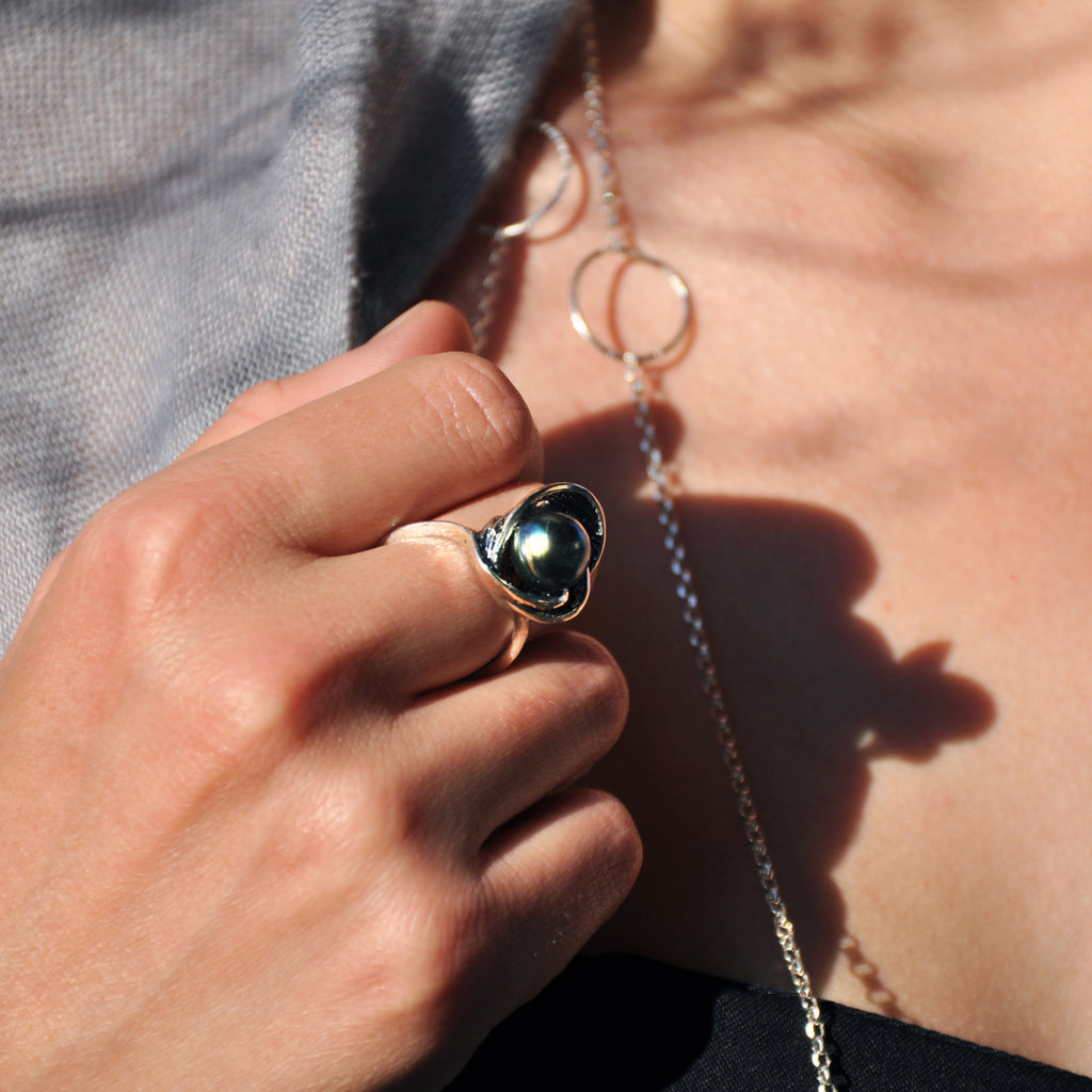 Sterling Silver Tahitian Pearl Ring