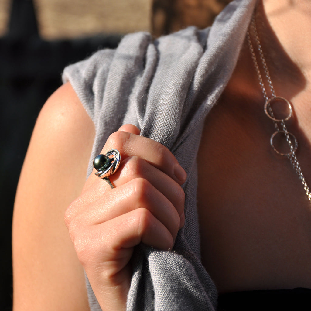 Sterling Silver Tahitian Pearl Ring