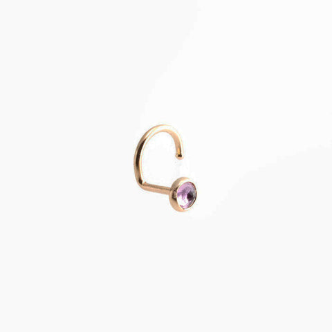 SOLID GOLD Nose Screw with Amethyst for the Left Side