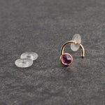 SOLID GOLD Nose Screw with Amethyst for the Left Side