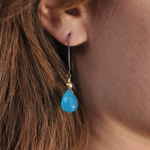 Gold-Filled Aqua Chalcedony Wire Drop Earrings