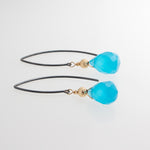 Sterling Silver and 14K Gold Filled Wire Drop Earrings with Aqua Chalcedony