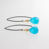 Sterling Silver and 14K Gold Filled Wire Drop Earrings with Aqua Chalcedony