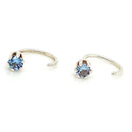 Sterling Silver Small Hoop Earrings with Natural Aquamarine Stone