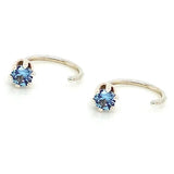 Sterling Silver Small Hoop Earrings with Natural Aquamarine Stone