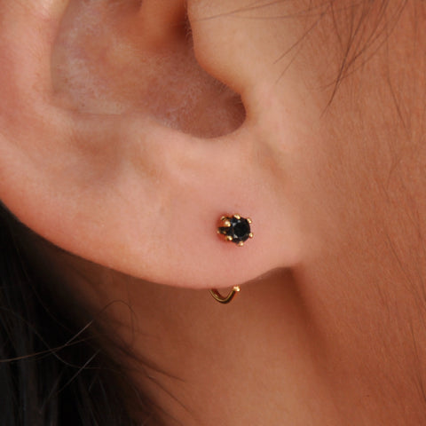 Gold Filled Hoop Earrings with Black Spinel Stone