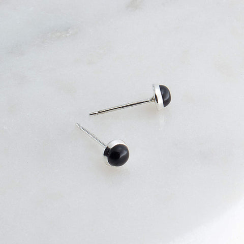 Sterling Silver Stud Earrings with Black Onyx 4 mm