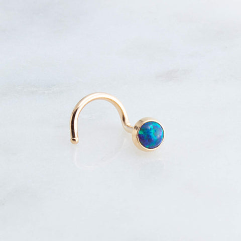 Gold Filled Nose Screw with Blue-Green Opal for the Right Side