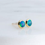 Gold Filled Stud Earrings with Blue Opal 4 mm