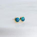 Gold Filled Stud Earrings with Blue Opal 4 mm